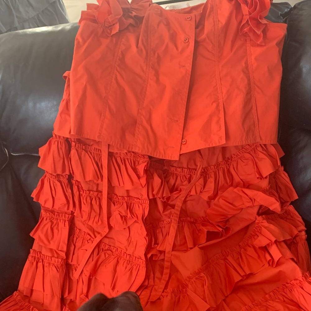 Ulla Johnson Vibrant Orange Ruffled Skirt Set Top is size 16 skirt is size 12 .